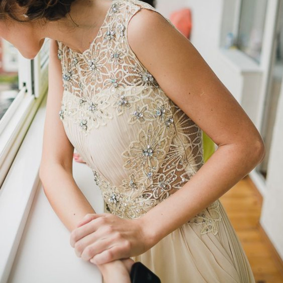 Ecru Embroidered A Line Gown - Picture 8 of 8